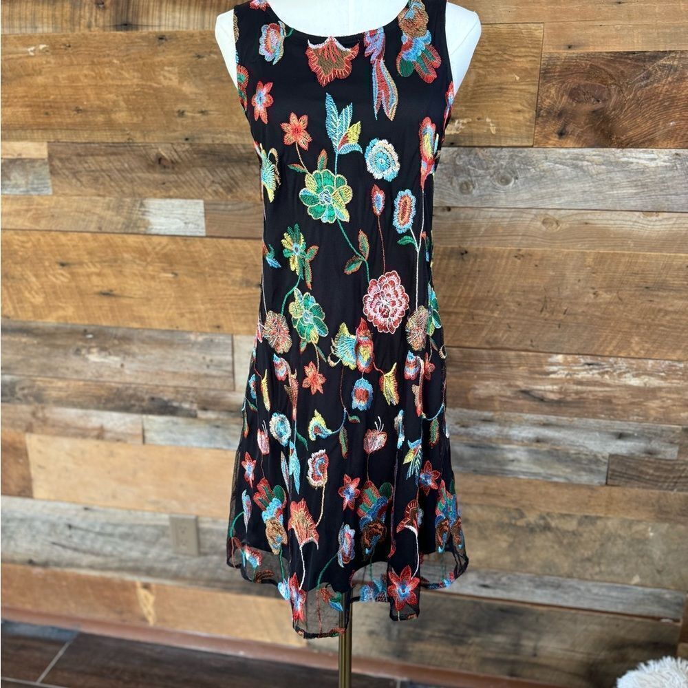 MSK Floral Embroidered Black Dress
